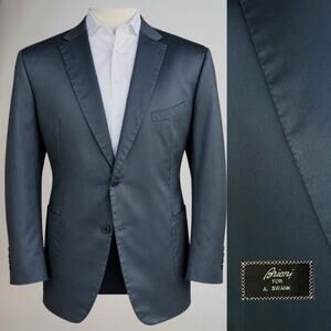 Brioni 100% Italian Cotton Sport Coat 52L Dark Teal Blue Gray Butterfly Lined